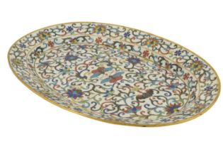 A Quing Chinese cloisonne enamelled dish, 32 x 22 cm