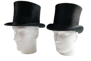 Two vintage silk top hats, 15.5 cm x 20.5 cm and 15 cm x 19 cm inner dimensions Qty: 2