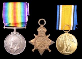 A 1914 Star, British War and Victory Medals to 6909 Pte/Cpl W S Robertson, 1st Hampshire Regiment