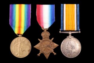 A 1914-15 Star, British War and Victory Medals to 15878 Pte A Rhind, Highland Light Infantry, with