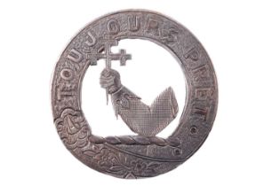 An early 20th Century white metal Scottish brooch for clan Iain Mhoir, pierced and engraved
