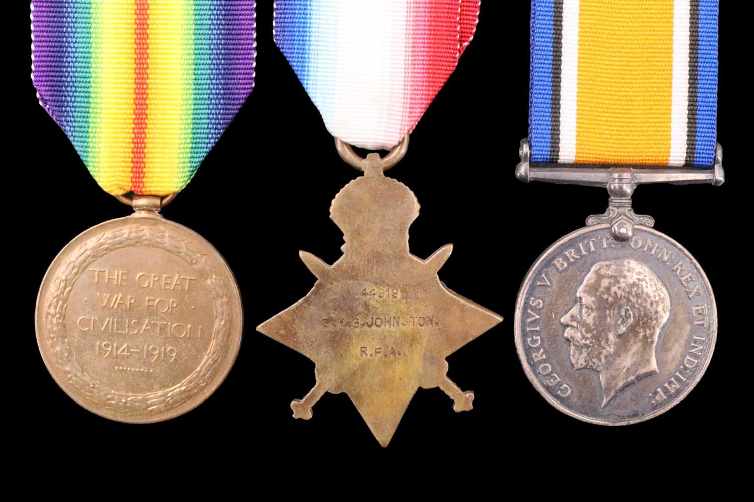 A 1914 Star with clasp, British War and Victory Medals to 44919 Gnr / Bmbr G Johnston, Royal Field - Image 2 of 8