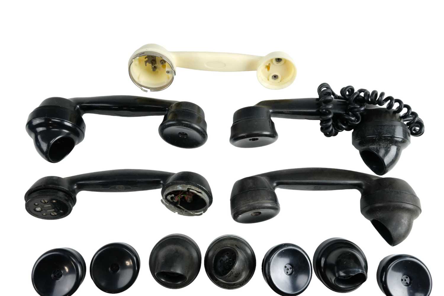 A quantity of 300 series Bakelite telephone handsets, ear and mouthpieces, dummy dials, etc - Image 3 of 6