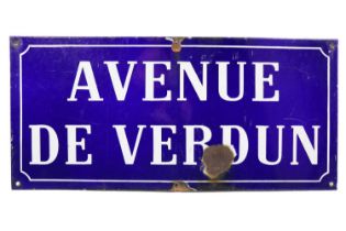A French "Avenue de Verdun" enamelled street sign, 65 cm x 30 cm
