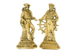 A pair of late 19th / early 20th Century brass 'Britain's Pride' fireside ornaments modelled as