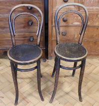 A pair of early-to-mid 20th Century Thonet No.18 style bar stools, 95 cm