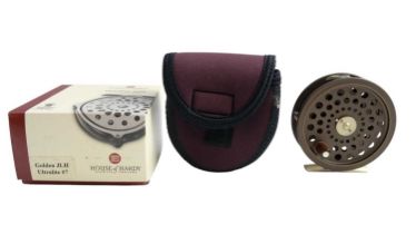 A boxed Hardy Golden JLH Ultralite No 7 fly fishing reel