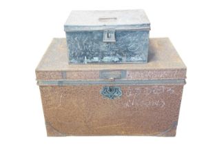 Two Victorian steel deed boxes, largest 62 x 38 x 36 cm