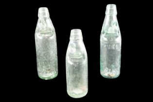 Three vintage Codd's patent bottles, comprising 'J Turner, Eden Valley Works' and Denwood and Sons',