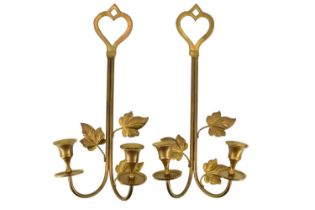 A pair of Indian brass two-branch wall candle lamps, 33 cm