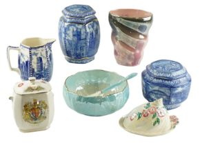 Seven items of Maling and Rington's ware, including butter dish, a vase, etc