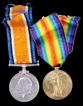British War and Victory Medals to 35923 Pte J J Hawes, Border Regiment, [killed in action, France