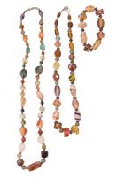 A vintage hardstone necklace together with a late 20th Century Murano glass necklace and bracelet,