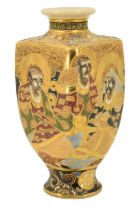 A Japanese Taisho period satsuma vase, of square shouldered form, hand painted character marks to