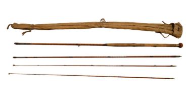 A J J S Walker Bampton & Co split cane fishing rod, 14'6", three sections, two top sections