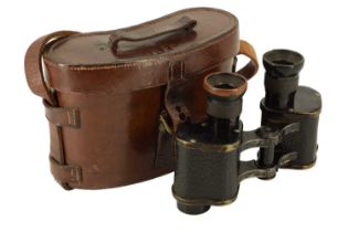 A set of 1918 dated British military No 3 prismatic binoculars in a leather case stamped "RFC"
