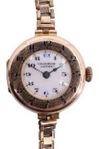 A George V 9 ct gold Charmion Lever wristlet watch, having a 15 jewel movement, Arabic numerals