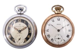 A vintage Ingersoll Triumph stainless steel pocket watch together with a Smiths watch, former 50 mm,