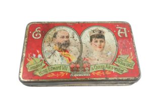A 1901 Coronation of Edward VII and Queen Alexandra souvenir printed tinplate box of Cadbury's