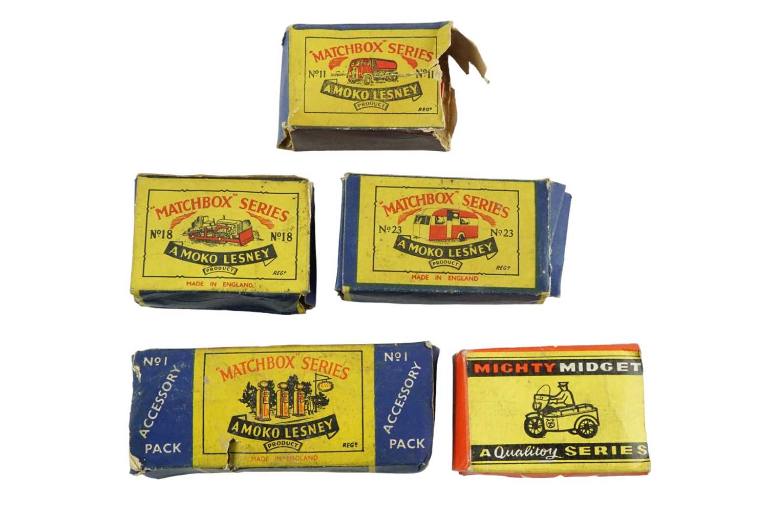 Three boxed Lesney Matchbox Series diecast vehicles, comprising Esso Tanker (No 11), Berkeley