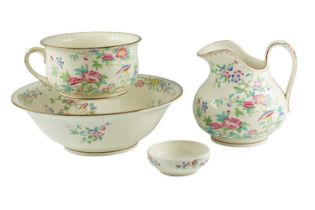 A Minton floral decorated wash set, second quarter 20th Century, basin 38.5 cm diameter, (a/f)