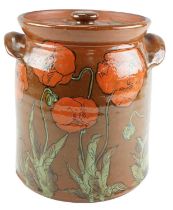 A large Wetheriggs Potterypoppy pattern glazed earthenware lidded jar, 26 cm