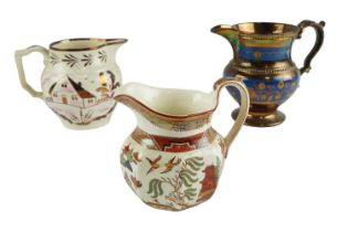 Three Victorian and later jugs, comprising a copper lustre, Gray's Pottery lustre and Wedgwood '