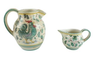 Two mid-20th Century Italian Grazia Deruta maiolica jugs, both with hand-painted foliate