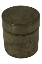 A 1930s Chinese pewter tea caddy, decorated with an engraved dragon, 10 x 9 cm