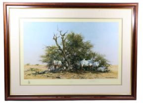 After David Shepherd (1931-2017) "Arabian Oryx", an isolated study depicting a herd of oryx at rest,