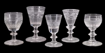 Six various early 19th Century wine glasses, tallest 10.5 cm