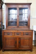 A 19th Century and later glazed oak kitchen dresser, 120 x 50 x 191 cm