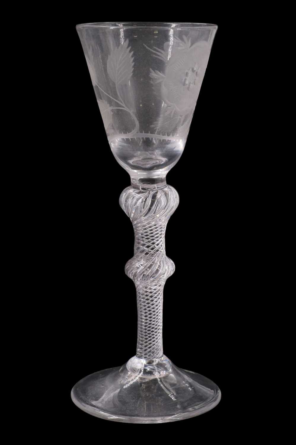 A Jacobite wine glass, having a conical funnel bowl and double-knopped multiple spiral air twist - Image 5 of 5