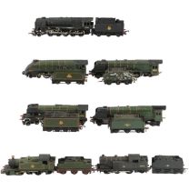 Seven Hornby OO gauge model railway locomotives and tenders, including Queen Elizabeth II, Spion
