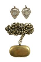An early 20th Century brass sovereign and half sovereign case on a graduated link chain having a T-