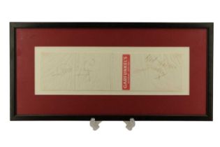 A Peter Andre and Katie Price (Jordan) autograph signed Garfunkel's napkin, framed under glass, 45.5