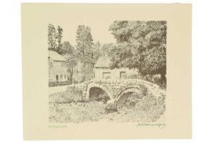 Alfred Wainwright (1907-1991) “Wycoller”, a close study of an old, scratch-built packhorse bridge