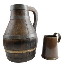 A large late 19th / early 20th Century coopered oak flagon, base impressed GLS, together with a