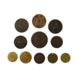A collection of largely Georgian Conder and gaming tokens including a Middlesex 1794 Masonic half