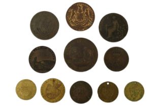 A collection of largely Georgian Conder and gaming tokens including a Middlesex 1794 Masonic half