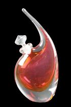 A contemporary Stuart Akroyd Topfin cranberry glass perfume bottle, having a ground stopper,