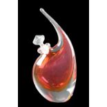 A contemporary Stuart Akroyd Topfin cranberry glass perfume bottle, having a ground stopper,