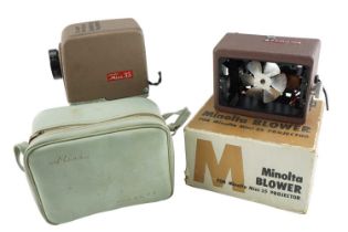 A cased Minolta Mini-35 projector and blower, manufactured by Chiyoda Kogaku Seiko K K Qty: 2