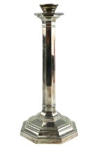 A George V silver plated columnar table lamp, of octagonal section, 33 cm
