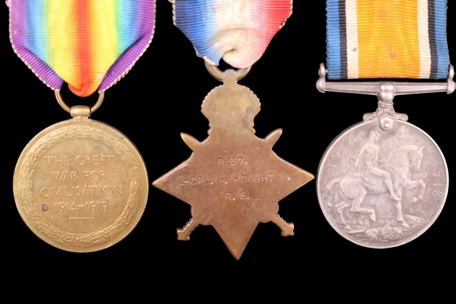 A 1914-15 Star, British War and Victory Medals to 6337 L-Cpl H Houghton, Royal Engineers, with - Image 2 of 7