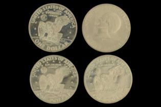 A 1976 silver "Eisenhower Bicentennial Dollar" one dollar coin together with three silver "