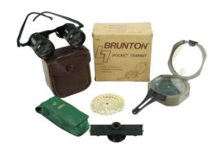 A Brunton Pocket Transit compass in leather transit case, boxed with instructions, together with a