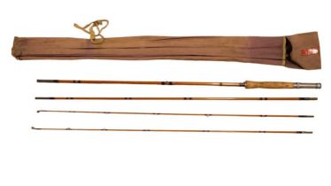A J S Sharpe of Aberdeen split-cane fly fishing rod, 9'6", three sections, two top sections