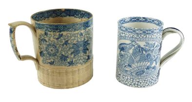An early 20th Century Adams blue and white mug, having a twist handle and transfer decoration,