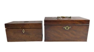 A George III mahogany three compartment and one other tea caddy, former 29.5 x 21.5 x 14 cm